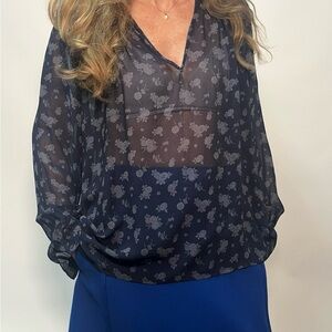 Vince Floral Sheer Navy Blouse